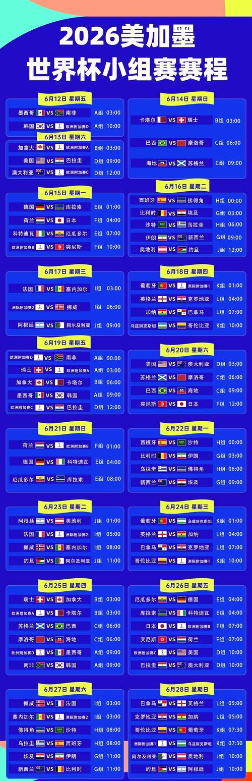 世界杯赛程公布：各场比赛时间如何安排？