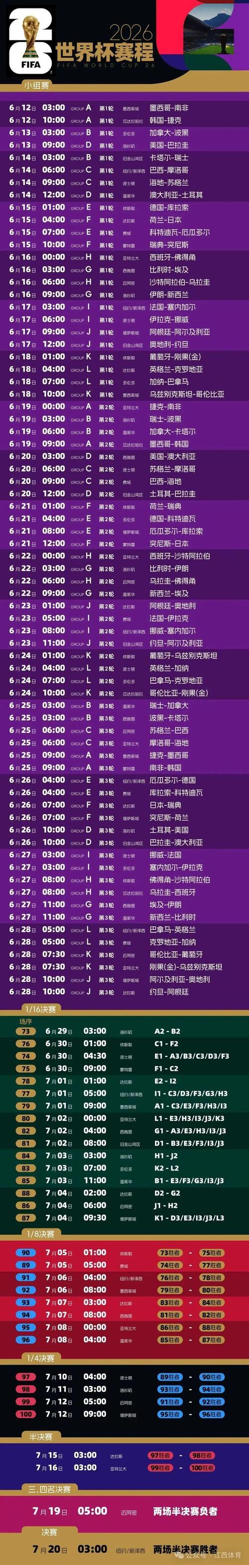 2026巴西世界杯赛程时间表及举办日期确定了吗?