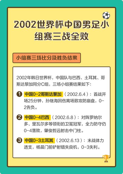 2002年中国男足世界杯战绩如何?最终排名第几?