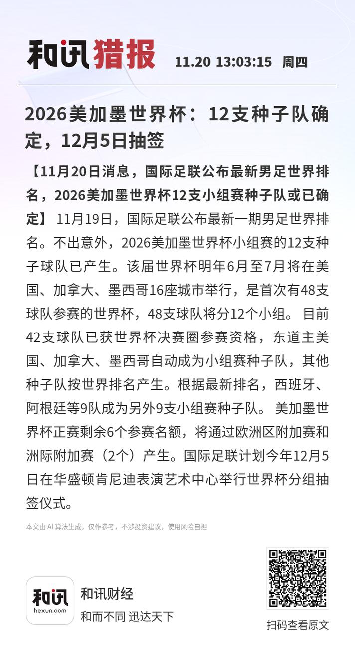 2026世界杯种子队如何确定？规则与悬念全解析